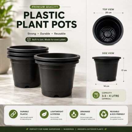 Heavy Duty Reusable Black Nursery Pots with Drainage Holes for Indoor & Outdoor Plants